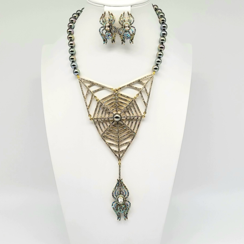 Heidi Daus Sticky Fingers Tahitian Pearl and Aurora Borealis Spider Jewelry Set